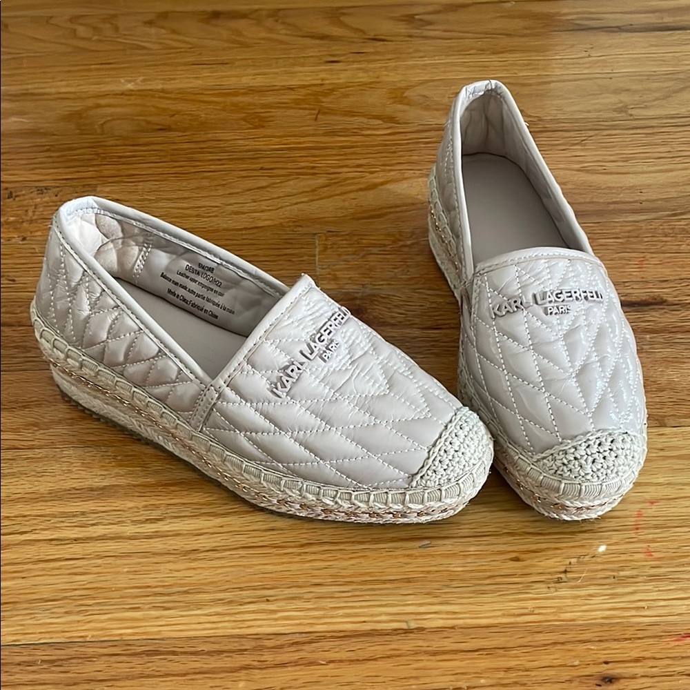 Karl Lagerfeld Cream Espadrille Slip-Ons
